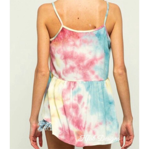 LAST 1! V Neck Waffle Knit Tie Dye Flutter Cami! - Picture 5 of 5